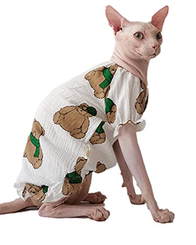 ZHIHAN Sphinx Katzenkleidung Devonshire Rex Katze Sommer Bär Print Kleid Baumwollweste, Farbe 1,XXL von ZHIHAN