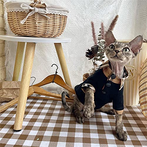 ZHIHAN Sphinx Katzenkleidung Devonshire Rex Katzenmantel haarlose Katze Baumwollsweatshirt mit Grundierung, schwarz, S+ von ZHIHAN