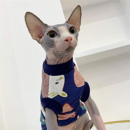 ZHIHAN Sphinx Katzenkleidung Frühjahr/Sommer Baumwolle Cartoon Weste Devin Katze Cornish T-Shirt, blau, L von ZHIHAN