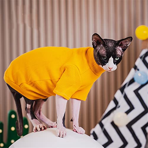 ZHIHAN Sphinx Katzenkleidung Haarlose Katze Devon Herbst Einfarbig Pullover Baumwolle Bodenhemd,Gelb,L von ZHIHAN