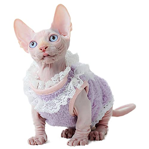 ZHIHAN Sphinx Katzenkleidung Haarlose Katze Herbst und Winter Warme Weste Devon Rex Katze Ärmellos Weste Lila S von ZHIHAN