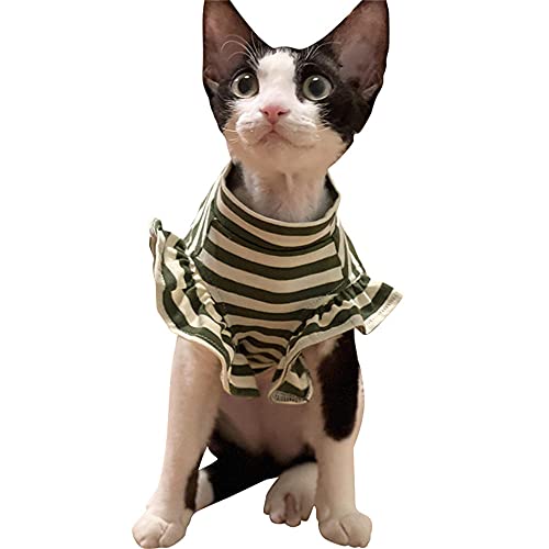 ZHIHAN Sphinx Katzenkleidung Prinzessin Ärmel T-Shirt Baumwolle gestreifte Weste haarlose Katze Cornish Rex Katze Devon Rex Katzenkleidung, Weste, L von ZHIHAN