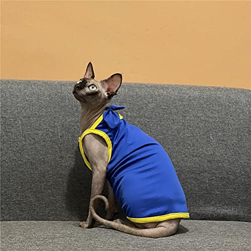 ZHIHAN Sphinx Katzenkleidung Schleife Leibchen Sommer Reiner Baumwolle Klimaanzug 4 Farben erhältlich, blau, XS von ZHIHAN