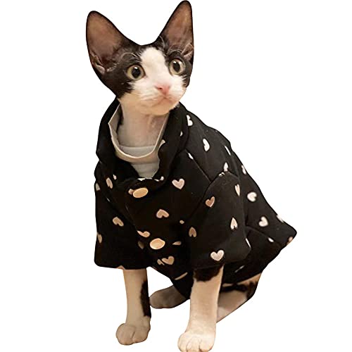 ZHIHAN Sphinx Katzenkleidung Winter warme Jacke haarlose Katze Cornish Rex Katze Devon Rex Katzenmilch Seidenbaumwollanzug, schwarz, L von ZHIHAN