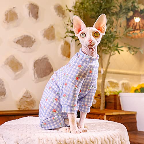 ZHIHAN Sphinx Katzenkleidung haarlose Katze Devon Frühling und Sommer dünner Pullover Anti-Moskito 4-beinige Kleidung 4 Farben, blau, L von ZHIHAN