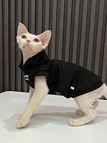 ZHIHAN Sphinx Katzenkleidung haarlose Katze Devon Herbst Kapuzenweste schwarzer Pullover, schwarz, M+ von ZHIHAN