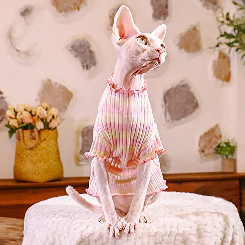 ZHIHAN Sphinx Katzenkleidung haarlose Katze Devon Sommer Baumwolle gestreifte Weste T-Shirt 4 Farben, rosa und weiße Streifen, L von ZHIHAN