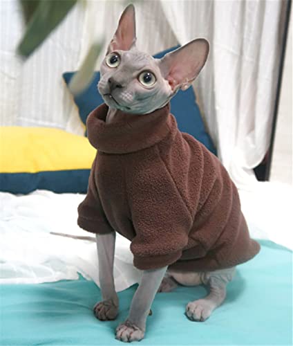 ZHIHAN Sphinx Katzenkleidung haarlose Katze Devon Winterplüsch Fleecepullover Dickes mehrfarbiges Basishemd, Kaffeefarbe, L+ von ZHIHAN