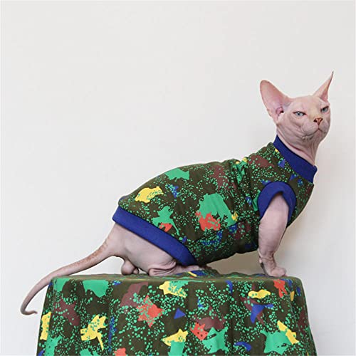 ZHIHAN Sphinx Katzenkleidung haarlose Katze Frühjahr und Herbst Baumwollweste Bedruckte und gefärbte Frottee-Haustierkleidung, grün, S von ZHIHAN
