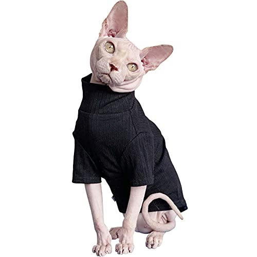 ZHIHAN Sphinx Katzenkleidung haarlose Katze Frühjahr und Herbst schwarzes Grundhemd, Reine Baumwolle, atmungsaktiv, schwarz, XL (4-4,5kg) von ZHIHAN