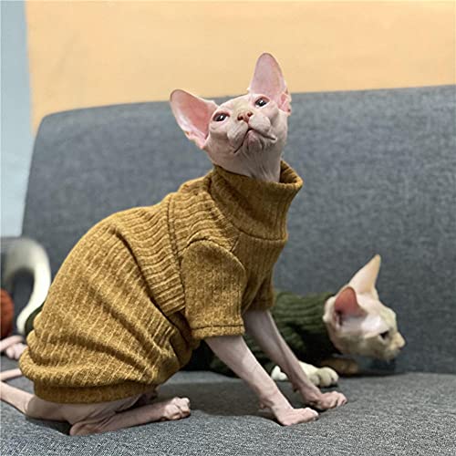 ZHIHAN Sphinx Katzenkleidung haarlose Katze Herbst und Winter Rollkragenpullover Stretch-Bodenhemd, gelb, XS von ZHIHAN