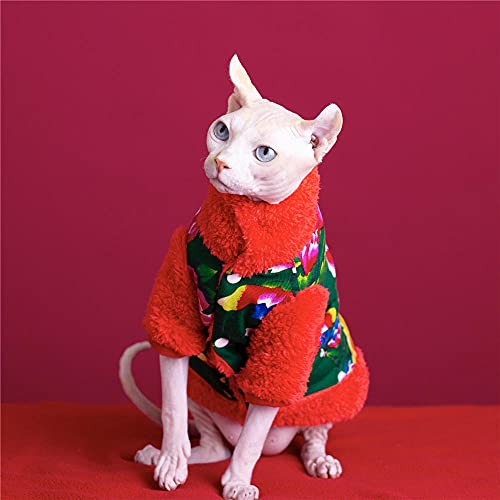 ZHIHAN Sphinx Katzenkleidung haarlose Katze Herbst und Winter große Blume Steppjacke Devonshire Rex Katze warme Jacke, grün, L- von ZHIHAN