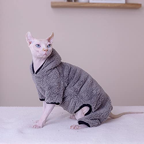 ZHIHAN Sphinx Katzenkleidung haarlose Katze Herbst und Winter warme 4-beinige Kleidung Cornish Rex Katze Devon Rex Katze Kapuzenpullover, grau, L- von ZHIHAN