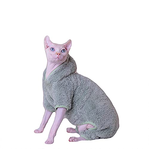 ZHIHAN Sphinx Katzenkleidung haarlose Katze Herbst und Winter warme 4-beinige Kleidung Cornish Rex Katze Devon Rex Katze Kapuzenpullover, grün, XL- von ZHIHAN