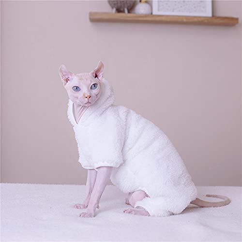 ZHIHAN Sphinx Katzenkleidung haarlose Katze Herbst und Winter warme 4-beinige Kleidung Cornish Rex Katze Devon Rex Katze Kapuzenpullover, weiß, M- von ZHIHAN