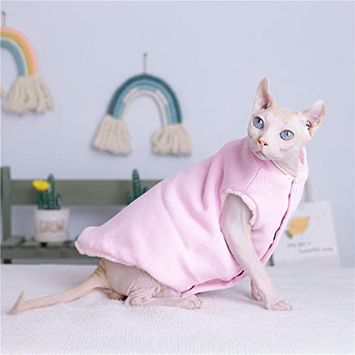 ZHIHAN Sphinx Katzenkleidung haarlose Katze Herbst und Winter warme doppelseitige Weste Cornish Rex Katze Devon Rex Katze Super Dicke Strickjacke, rosa Weste, M+ von ZHIHAN