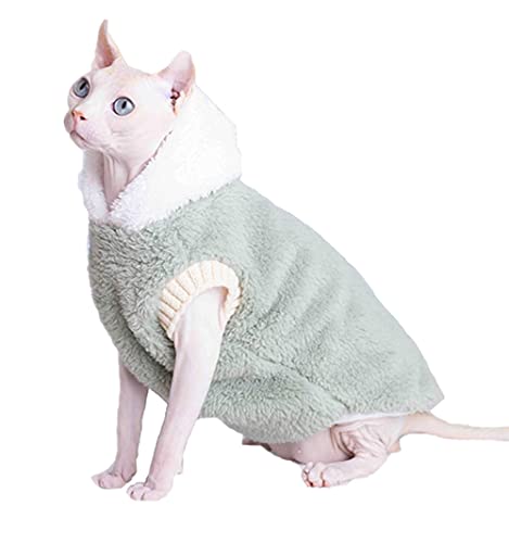 ZHIHAN Sphinx Katzenkleidung haarlose Katze Herbst- und Winterweste Cornish Rex Katze Devon Rex Katze warme Jacke mit Kapuze, grün, XL+ von ZHIHAN