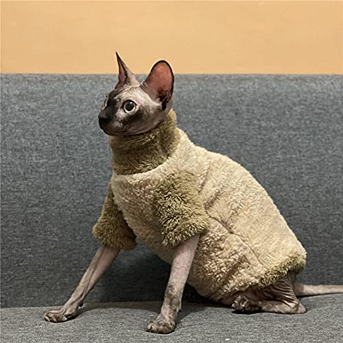 ZHIHAN Sphinx Katzenkleidung haarlose Katze Winterstretch Pullover, warmes 4-beiniges Hemd, Heller khakifarbener Stehkragen, L von ZHIHAN