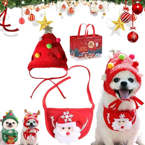 Adorable Christmas Tree Pom-Pom Hat, Celery Pets Dog Santa Hat, Celerypets Dog Christmas Tree Hats, Celery Pets Dog Christmas Hat, Funny Dog Christmas Hat Pets Santa Bibs (M,C Set) von ZHKVAG