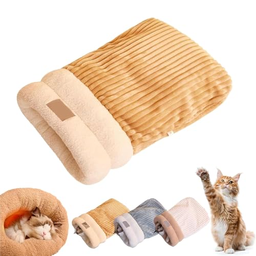 Cat Sleeping Bag, Cat Sleeping Bag for Indoor Cats, Cat Winter Sleeping Bag, Cat Bed Cave, Winter Cat Sleeping Bag for Cats, 360°Wrap Comfortable Soft Plush Sack Self Warm Pet Snuggle Sack (L,Brown) von ZHKVAG