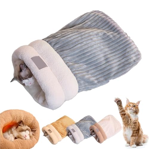 Cat Sleeping Bag, Cat Sleeping Bag for Indoor Cats, Cat Winter Sleeping Bag, Cat Bed Cave, Winter Cat Sleeping Bag for Cats, 360°Wrap Comfortable Soft Plush Sack Self Warm Pet Snuggle Sack (L,Gray) von ZHKVAG