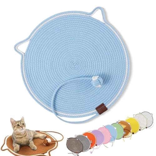 Celery Pets Clawloom Dual Scratching Pad, Celery Pets Sisal Cat Scratcher Mat, 17”/20” Dual Natural Cotton Rope Cat Scratching Mat Cat Scratching Pads for Indoor Cats with Cat Toys (Blue,17in) von ZHKVAG