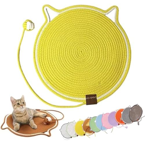 Celery Pets Clawloom Dual Scratching Pad, Celery Pets Sisal Cat Scratcher Mat, 17”/20” Dual Natural Cotton Rope Cat Scratching Mat Cat Scratching Pads for Indoor Cats with Cat Toys (Yellow,17in) von ZHKVAG