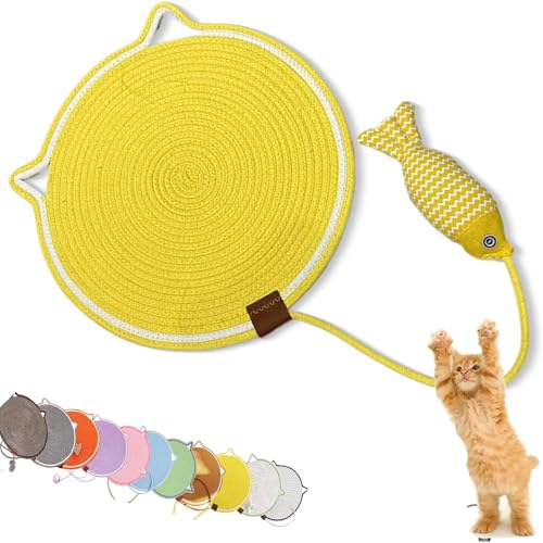 Celery Pets Clawloom Dual Scratching Pad, Celery Pets Sisal Cat Scratcher Mat, 17”/20” Dual Natural Cotton Rope Cat Scratching Mat Cat Scratching Pads for Indoor Cats with Cat Toys (Yellow-B,17in) von ZHKVAG