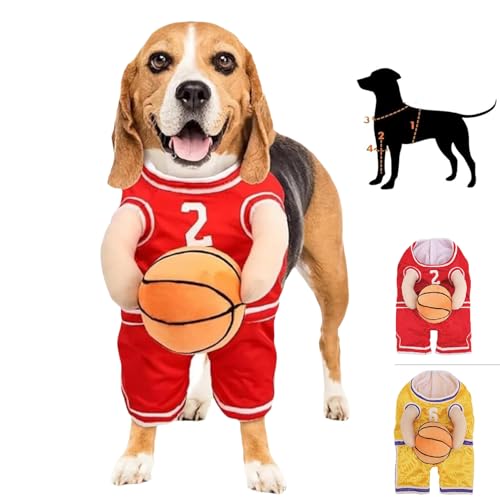 Dog Basketball Costume with Ball, Basketball Dog Costume, Dog Basketball Player Costume, Dog Basketball Costume, Dog Basketball Halloween Costume, Holding Balldog Basketball Jersey Costume (L,Red) von ZHKVAG