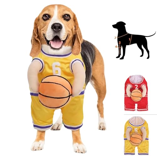 Dog Basketball Costume with Ball, Basketball Dog Costume, Dog Basketball Player Costume, Dog Basketball Costume, Dog Basketball Halloween Costume, Holding Balldog Basketball Jersey Costume (L,Yellow) von ZHKVAG