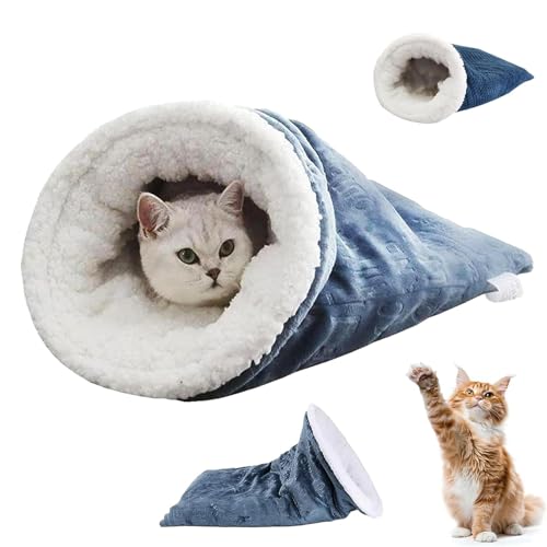 ZHKVAG Cat Winter Sleeping Bag, Cat Sleeping Bag, Cat Sleeping Bag for Indoor Cats, Cat Bed Cave, Winter Cat Sleeping Bag for Cats, 360°Wrap Soft Plush Warm Pet Snuggle Sack (23x15in,Blue) von ZHKVAG