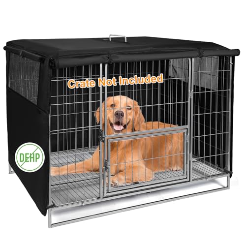 Hundekäfigabdeckung Doppeltür, Hundekaefig Abdeckung, 600D Oxford 10P-freies Material, Hundebox Abdeckung, langlebig Winddicht Wasserdichter 107cm * 72cm * 76cm (Käfig nicht im Lieferumfang enthalten) von ZHOUMADE