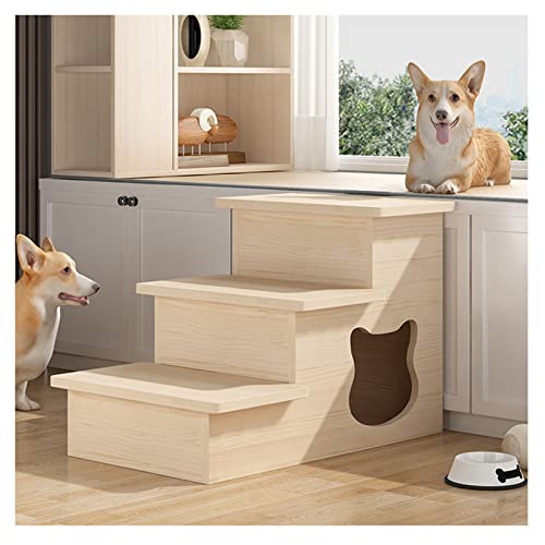 Holz-Hundetreppe, Stufen für kleine Hunde und Katzen, multifunktionale, mehrstufige, rutschfeste Hunderampe/Leiter für Haustiere im Innenbereich, einfach zu Bett und Auto von ZHSYXLB