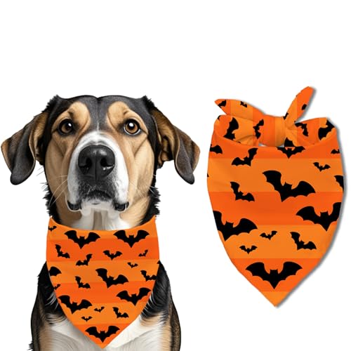 ZHTHE Halloween Fledermaus-Hundehalstuch, Haustier-Zubehör, bedrucktes Lätzchen, quadratisch, verstellbar, für Mädchen oder Jungen, Schwarz von ZHTHE