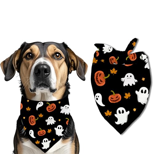 ZHTHE Halloween Gruseliger Kürbis Hundehalstuch, Haustier-Zubehör, bedrucktes Lätzchen, quadratisch, verstellbar, für Mädchen oder Jungen von ZHTHE