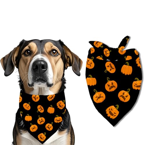 ZHTHE Halloween-Kürbis-Hundehalstuch, Haustier-Zubehör, bedrucktes Lätzchen, quadratisch, verstellbar, für Mädchen oder Jungen, Schwarz von ZHTHE