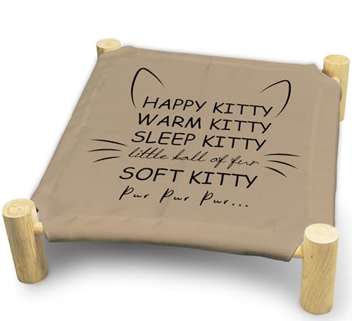 ZHTHE Happy Kitty Katzenbett aus Holz, für kleine Hunde, atmungsaktives Katzenbett für alle Jahreszeiten, Haustierbetten für drinnen und draußen, Kaninchenbett, niedliches Haustierbett für Haustiere von ZHTHE