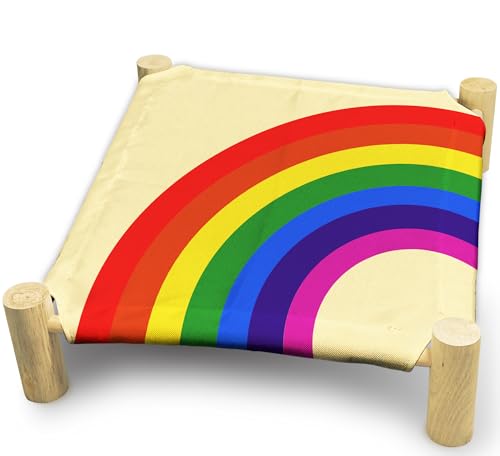 ZHTHE Katzenhängemattenbett, Regenbogen-Katzenbetten, Holz-Katzenbetten für Katzen, kleine Hunde, atmungsaktives Outdoor-Katzenbett für alle Jahreszeiten, Indoor-Haustierbetten, Kaninchenbett, von ZHTHE