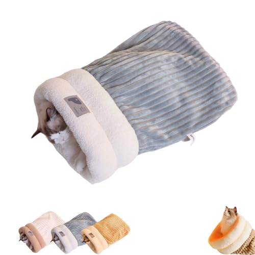 ZHUANXUA Katzen-Schlafsack, Katzen-Winterschlafsack, weicher Plüsch, selbstwärmend, Katzenhöhlenbett für Indoor-Katzen, Katzenversteck für Kätzchen, Welpen (Blau, Größe M, 43,2 x 38,1 cm) von ZHUANXUA