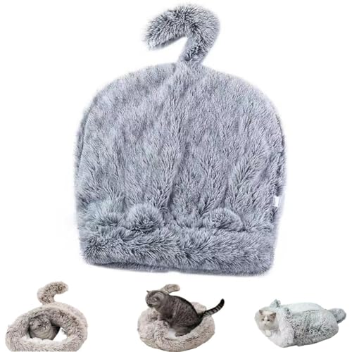 ZHUANXUA Katzenschlafsack, selbstwärmend, Katzenbetten für Hauskatzen, weicher Plüsch, Winterschlafsack, Bett, gemütlicher Haustier-Kuschelsack für Katzen, Welpen, Kätzchen (Grau, 55,1 x 55,1 cm) von ZHUANXUA