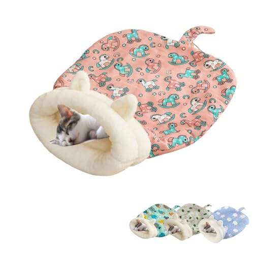 ZHUANXUA Niedlicher Katzenschlafsack für Hauskatzen, selbstwärmendes Katzenhöhlenbett, gemütlicher Katzen-Winterschlafsack, überdachtes Katzenbett, Katzenversteck für Welpen und Kätzchen (Rosa) von ZHUANXUA