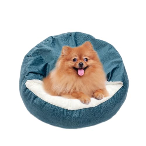 ZHULONGRUSHUI Beruhigendes Hundebett, Katzenbett, weiches Haustierbett, warmes Welpenbett mit Kapuze, waschbar, rundes Kuschelbett für große, mittelgroße und kleine Hunde und Katzen (blau) von ZHULONGRUSHUI