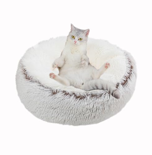 ZHULONGRUSHUI Beruhigendes Katzenbett, Donut-Bett, Anti-Angstzustände, Katzenbetten für Indoor-Katzen/Kätzchen, kleines Katzenbett, Sofa mit rutschfester Unterseite für Welpen, Hunde, waschbar von ZHULONGRUSHUI