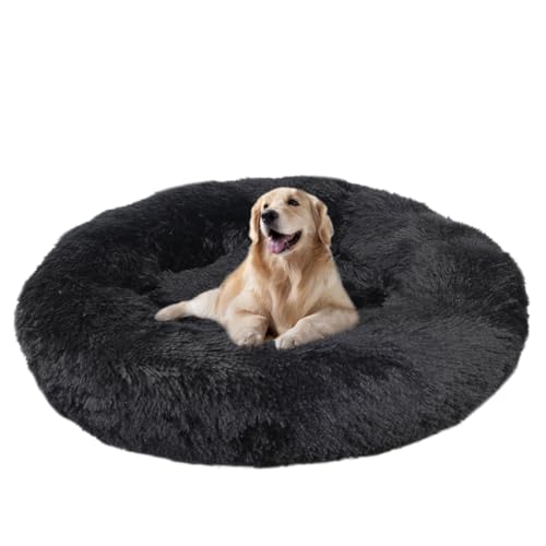 ZHULONGRUSHUI Hundebett,Hundekorb,Katzenbett,Beruhigende Donut Hundebetten Großer,Haustierbett Flauschig,maschinenwaschbar,Mittelgroße und Große Hunde,Katzen und Andere Haustiere(Schwarz) von ZHULONGRUSHUI