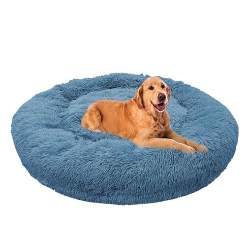 ZHULONGRUSHUI Hundebett,Katzenbett,plüsch Hundekissen rund Kuschelbett Donut,erhöhte Ränder,Anti-Angst,Hundekissen Waschbar Hundekorb Flauschig,Mittelgroße und Große Hunde(Blau) von ZHULONGRUSHUI