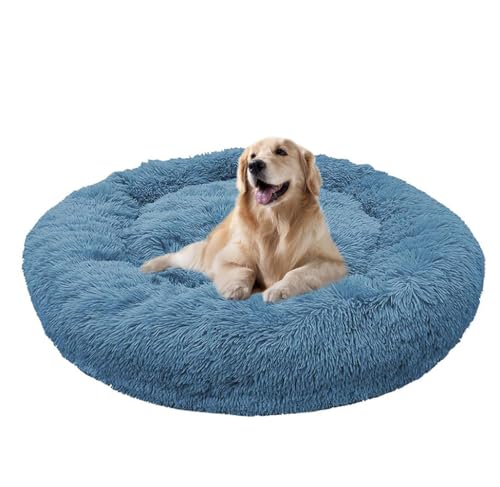 ZHULONGRUSHUI Hundebett,katzenbett,Hundekissen,Hundekorb,Donut Kissen Mittelgroße und Grosse Hunde mit Rutschfestem Boden,Abwaschbar Hundekissen hundesofa,Haustierbett Flauschig(Blau) von ZHULONGRUSHUI