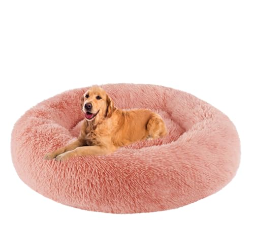 ZHULONGRUSHUI Hundebett flauschig,Donut Kissen,Flauschiges Hundebett für große,Rund Plüsch Hundesofa Hundekörbchen Katzenkissen Flauschig,waschbar,Mittelgroße und Große Hunde(Rosa) von ZHULONGRUSHUI