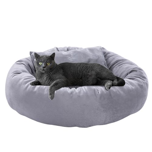 ZHULONGRUSHUI Katzen-Sofa, Matte für Hauskatzen, Welpenbett, beruhigendes, rundes Hunde- und Katzenbett, warm und weich, gemütlich, Anti-Angst-Betten mit rutschfester Unterseite und waschbar, Grau von ZHULONGRUSHUI