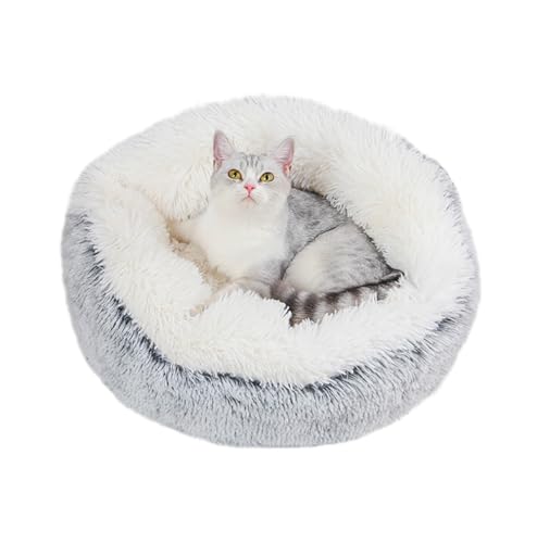 ZHULONGRUSHUI Katzenbett, Donut-Bett, flauschiges Kätzchenbett zur Beruhigung, warmes kleines Haustierbett, waschbar, kleines Katzenbett, Sofa mit rutschfester Unterseite für Welpen, Hunde (grau) von ZHULONGRUSHUI