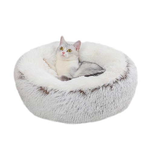 ZHULONGRUSHUI Katzenbett für den Innenbereich, warmes Plüsch-Donut-Bett, Haustierbett, kleines Katzenbett, Sofa mit rutschfester Unterseite für Kätzchen, Welpen, lindert Katzenangst, waschbar (Kaffee) von ZHULONGRUSHUI